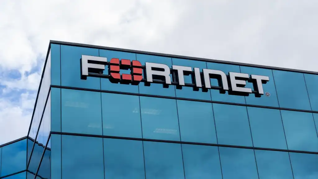 A photograph of a building with Fortinet