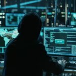 Teenage Hacker Working with His Computer Infecting Servers and Infrastructure with Malware. His Hideout is Dark, Neon Lit and Has Multiple displays.