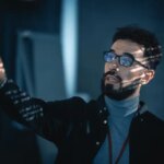 Business Conference Presentation: Visionary Startup CEO Presents New Product, Does Motivational Talk Science, Lecture, Technology, Entrepreneurship, Development, Leadership. Background with Code.