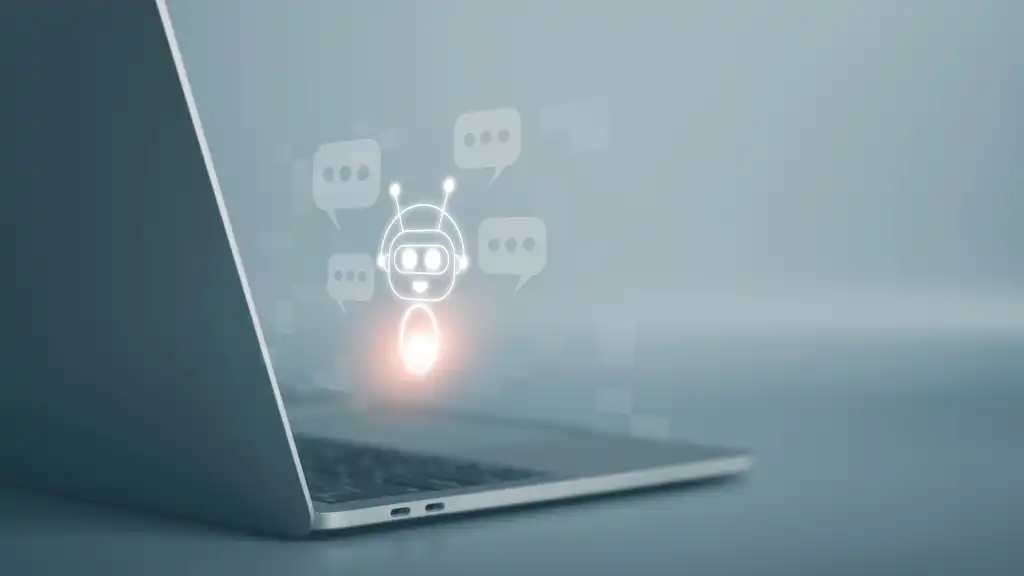 Artificial intelligence chatbot conversation assistant. Person using online customer contact service ai chatbot automated application support and CRM software technology
