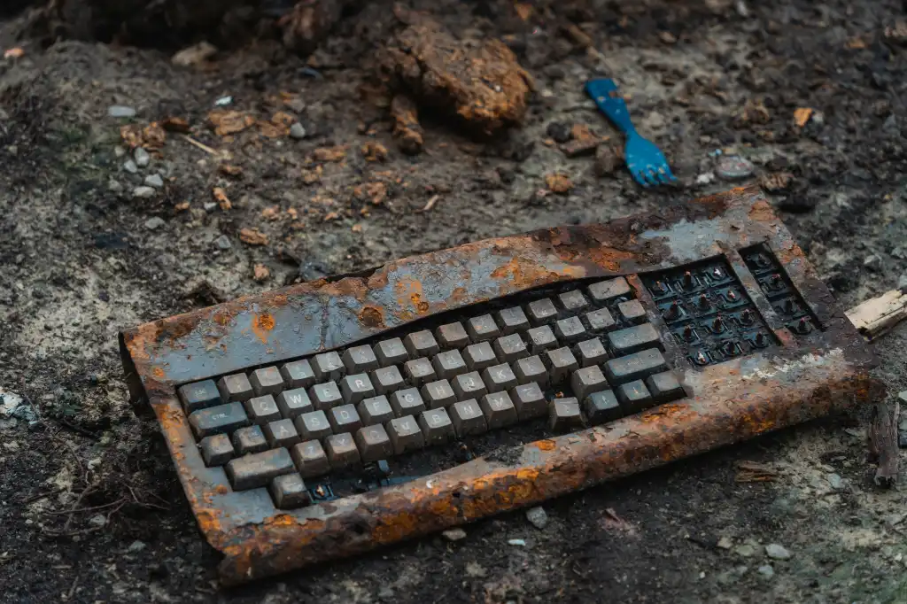 Rusty keyboard on the ground
