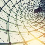 building construction of metal steel framework outdoors with sunlight