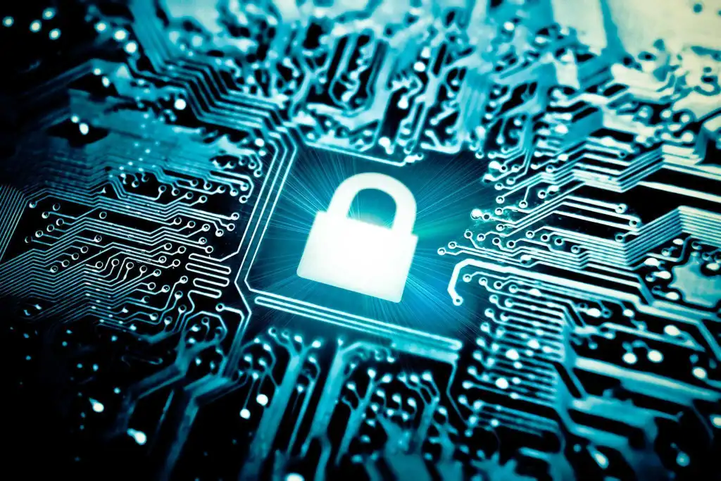 Computer encryption symbol on a circuit board
