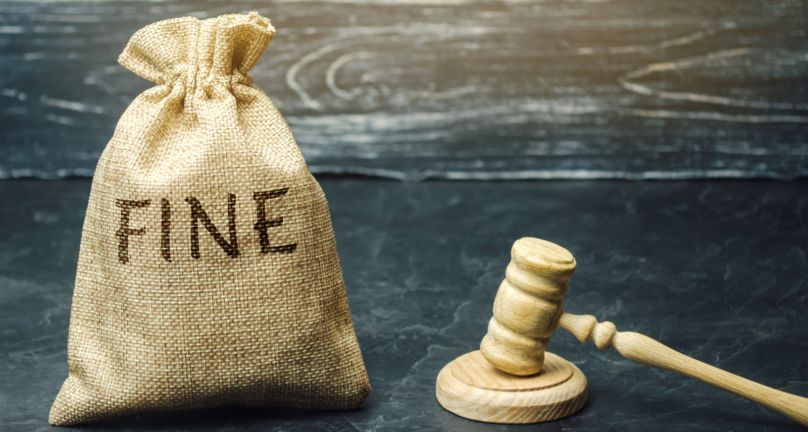A picture of a money bag with the word fine on it