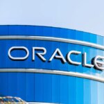 Oracle logo at their HQ in Silicon Valley; Oracle Corporation is a multinational computer technology company specializing in database management systems