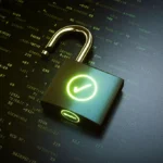 An open padlock with green check mark allows data to flow freely [lax security/data loss prevention]