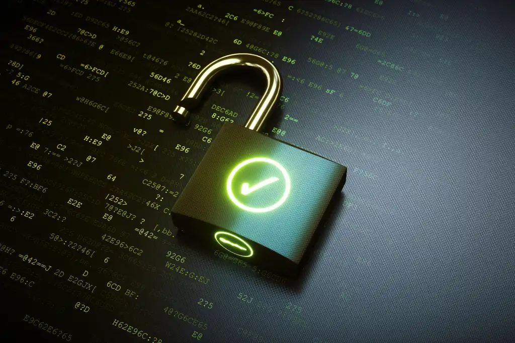 An open padlock with green check mark allows data to flow freely [lax security/data loss prevention]