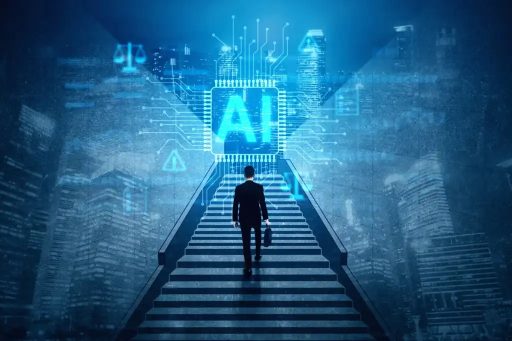man walking up steps ai