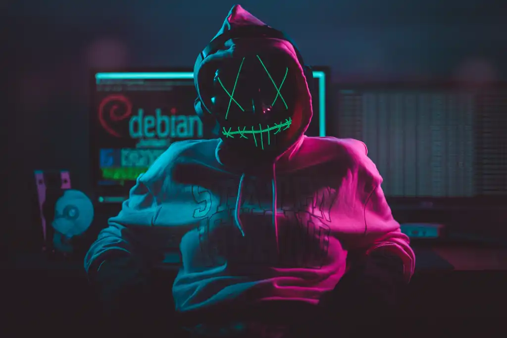 Black hat hacker that working from deep dark web from cyberpunk world.