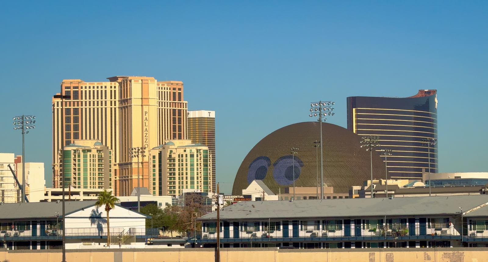 A picture of the Sphere on the Las Vegas Strip