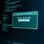 Display Showing Stages of Hacking in Progress: Exploiting Vulnerability, Executing and Granted Access.