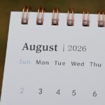 A picture of the month of August on a calendar