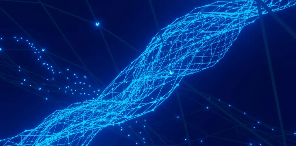 a blue abstract background with lines and dots, data flow, data stream, network traffic