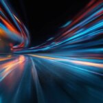 Panoramic high speed technology in big city concept, light abstract background.