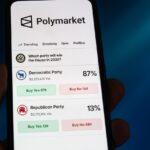 A picture of a potential Polymarket bet on a cell phone.