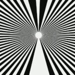 Black and white radiating lines with a central white oval